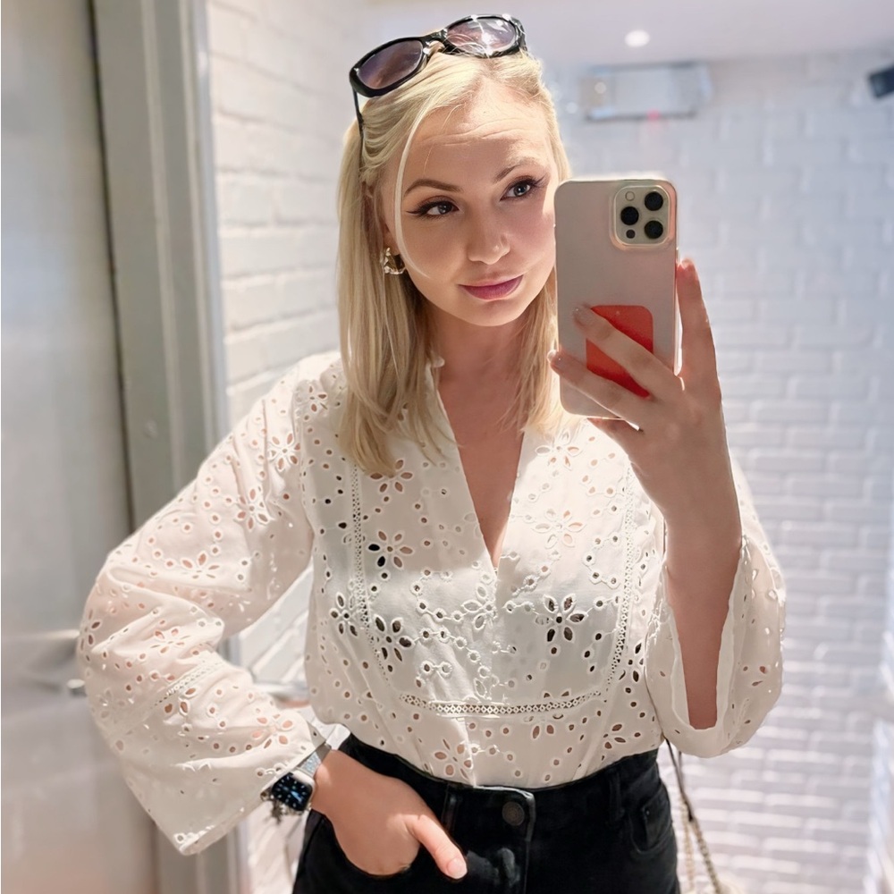 ZARA White Eyelet Top